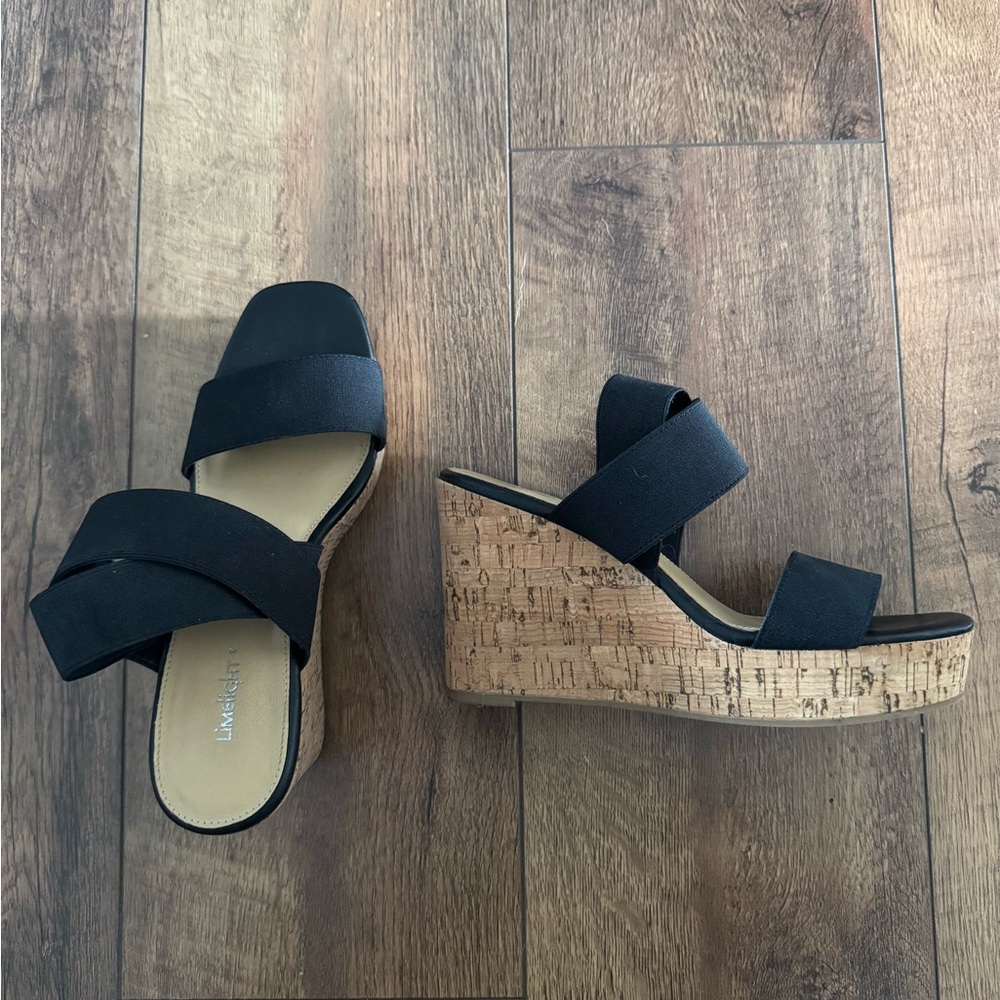 Limelight Black Wedge Sandals with Cork Platform